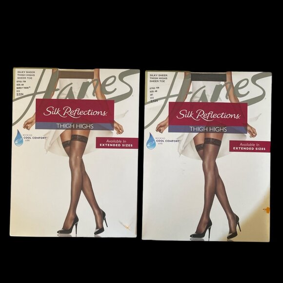 NWT Hanes Silk Reflections Thigh Highs Sheer Toe Thigh Highs Style 720 AB 2 pair - Picture 1 of 4